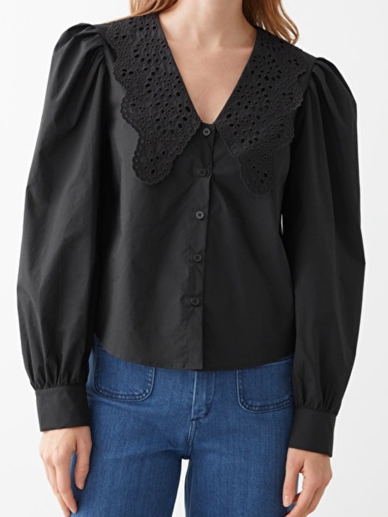 & Other Stories Tops - & Other Stories Embroidered Collar Puff Sleeve Cotton Blouse size US 8